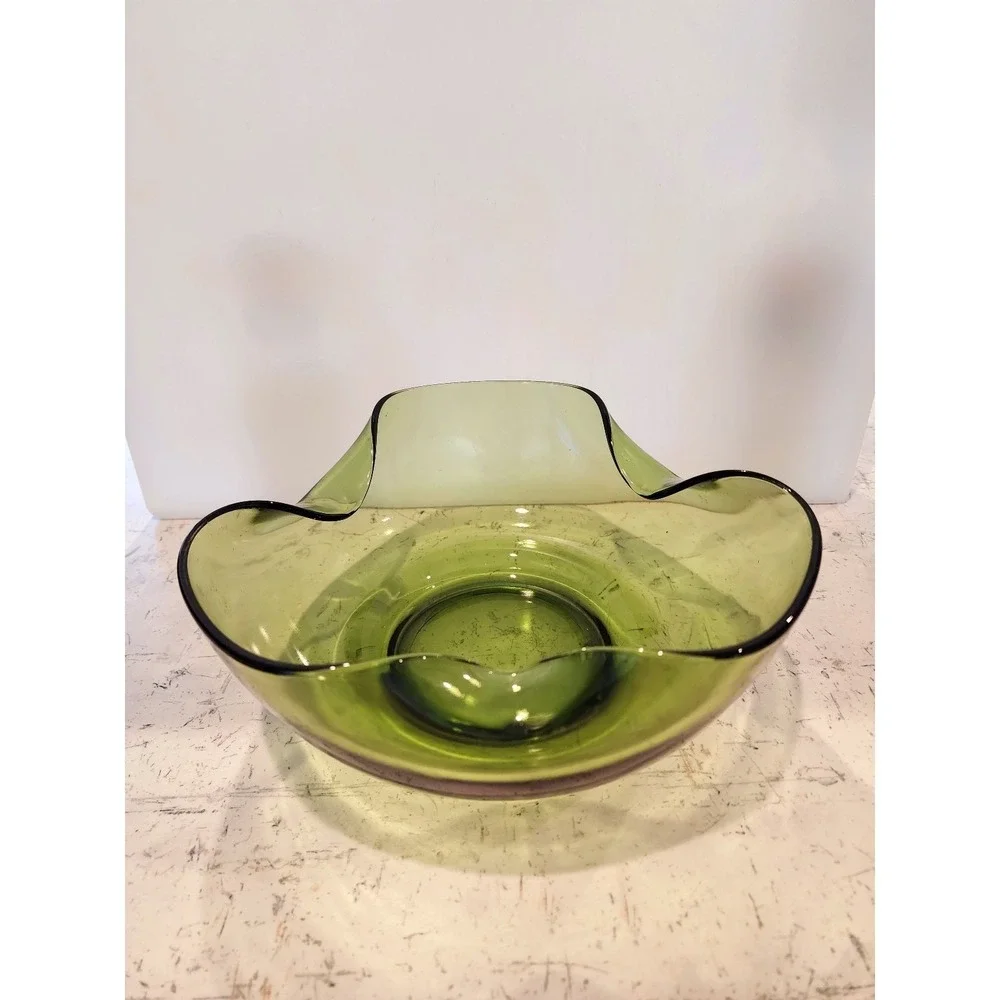 Vintage Mid‎ Century Avocado Green Statement Bowl Anchor Hocking